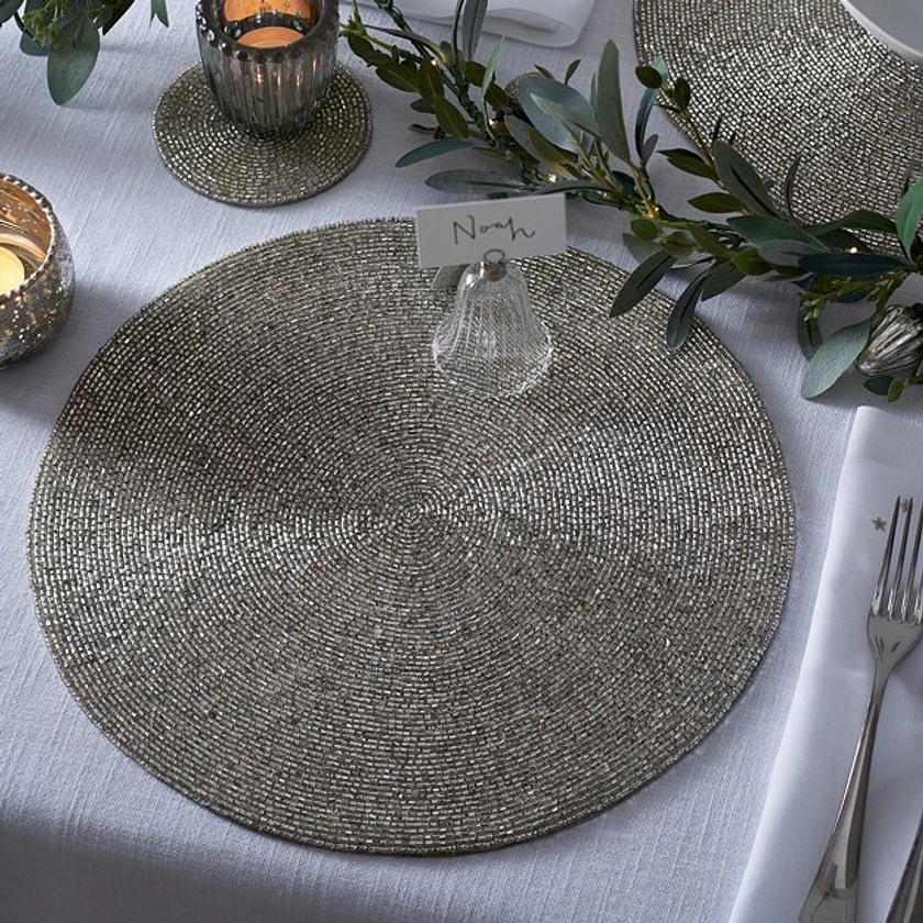 Silver Beaded Round Placemats – Set of 2 | Table Linen & Accessories | The White Company