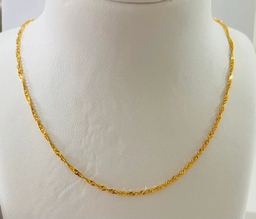 Genuine gold Solid 22k gold 916 gold 2mm twist chain necklace