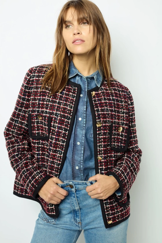 Veste en tweed rouge et galon - MAIWENN