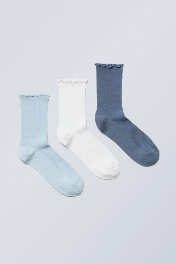 3-pack Frill Edge Socks - Blue Mix - Weekday NL