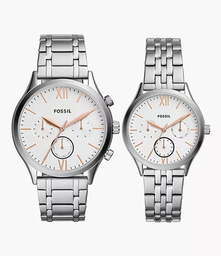 Coffret cadeau montre Fenmore multifonction en acier inoxydable pour Elle et Lui - BQ2468SET - Fossil