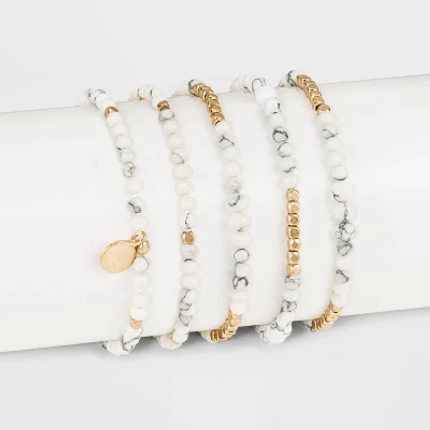 Howlite Multi-Strand Bracelet Set 5pc - Universal Thread™ White/Gold