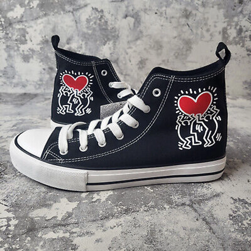 Womans Keith Haring High Top Trainers Size 5 Cons Style Boots Black Heart | eBay