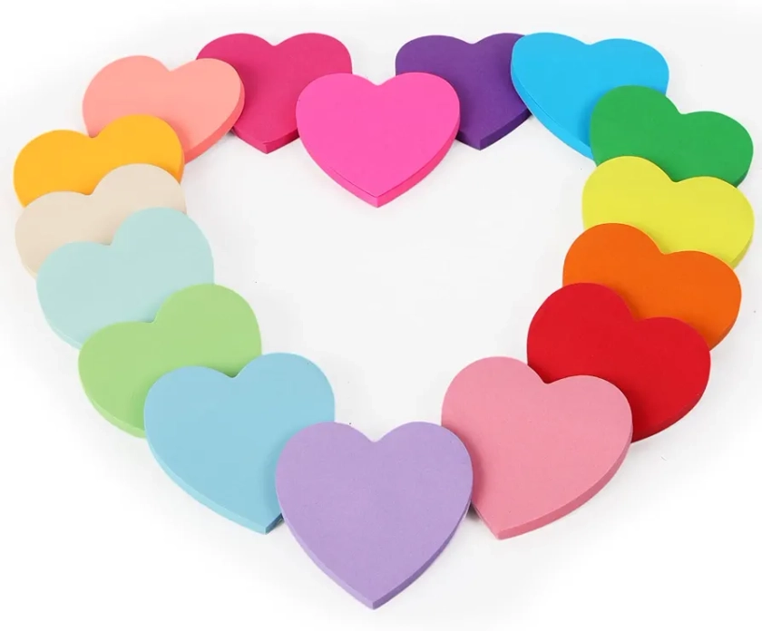 EOOUT Heart Sticky Notes, 16 Colors 75 Sheets/Pad, 1200 Sheets Shape Sticky Pad, Cute Memo Pads Colorful Self-Sticky Note Pads
