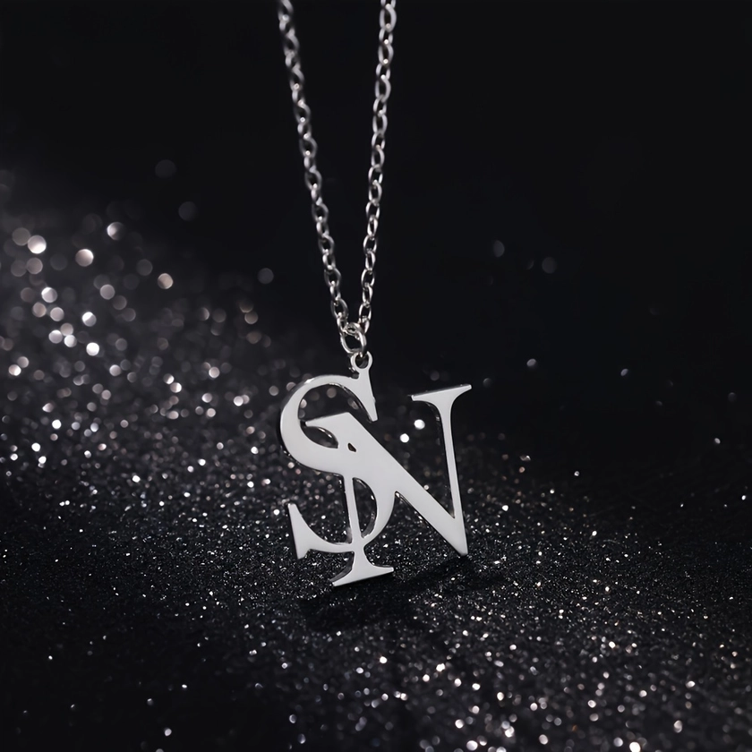 Personalized Customized Double Initial Necklace For Women With Personalized Ancient English Letter Pendants, Stainless Steel Jewelry, Women's Jewelry