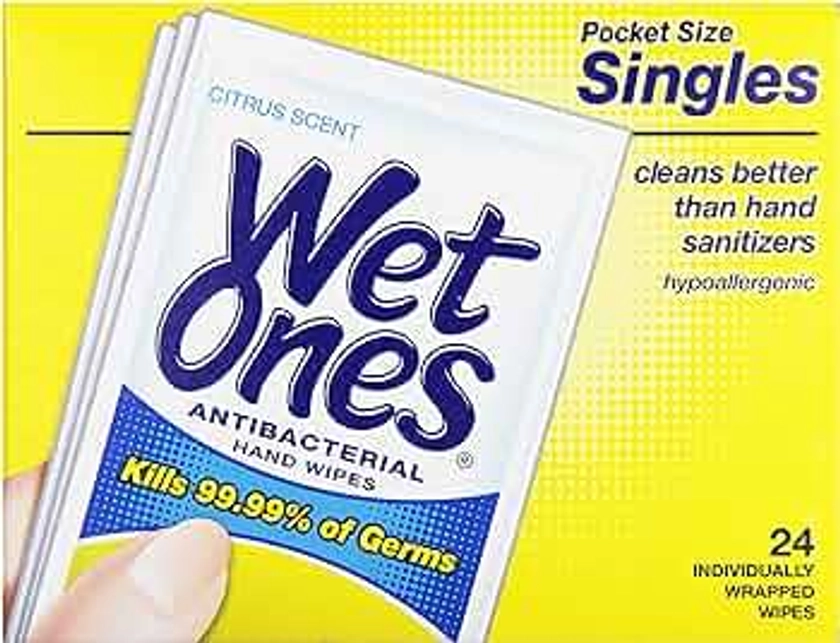 Wet Ones Antibacterial Thick Moist Towelettes, Citrus Scent, Singles, 24 ct