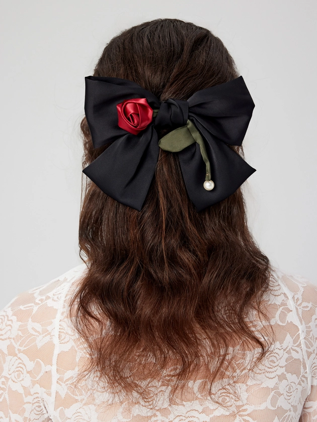 Polyester ROSE PEARL BOWKNOT HAIR CLIP For Daily Casual Date Picnic Coffee Shop Vacation