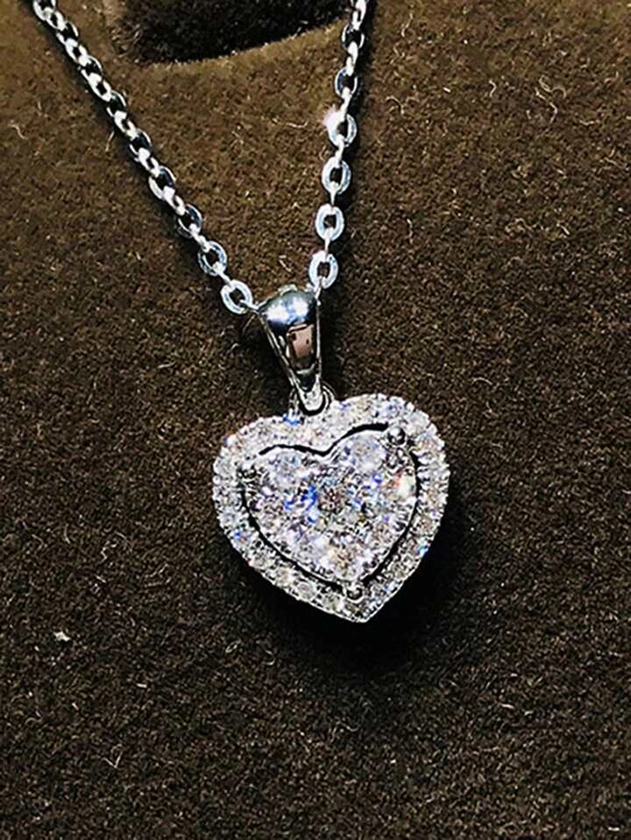 1 PC Glamorous Heart Cubic Zirconia Heart Necklace Pendant For Women Valentine'S Day Gift Wedding Jewelry