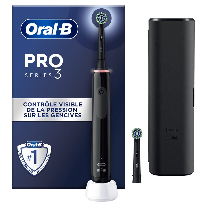 Oral-B Pro3 Noire Brosse à dents électrique avec 2 brossettes | Oral-B