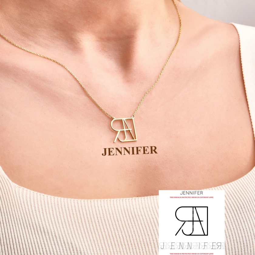 Name Logo Necklace - Sterling Silver,Handmade Women Gold Name Necklace