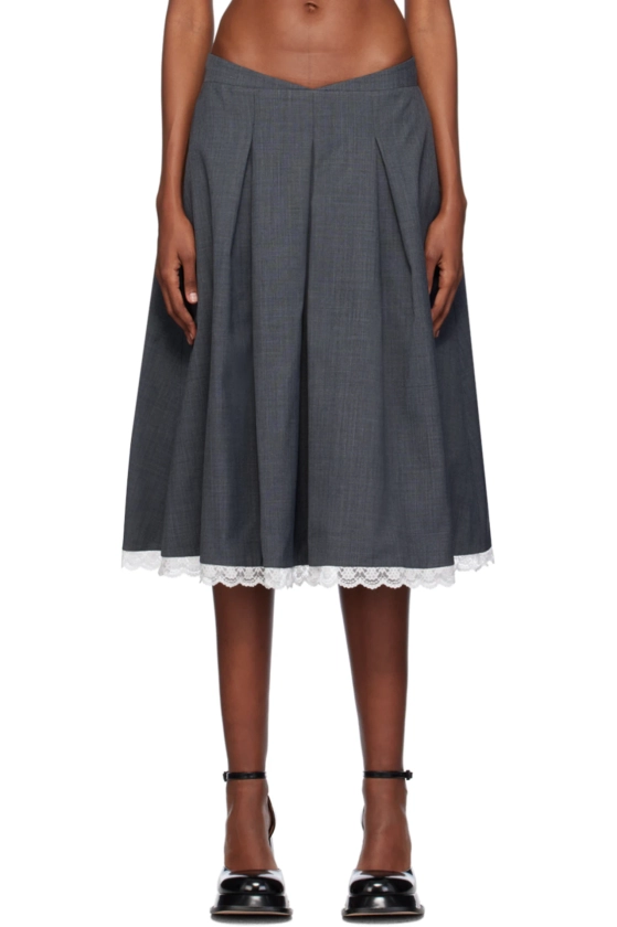 Gray Pleated Midi Skirt