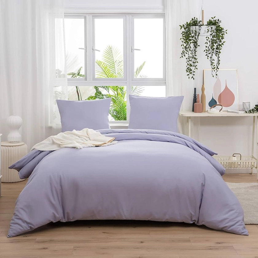 MOHAP Housse de Couette 220x240cm+2 Taies d'oreillers 65x65cm Violet Clair Parure de Lit Adulte 2 Personnes 100 Fils/cm² en Microfibre avec Fermeture Éclair