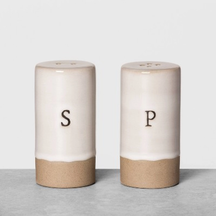 2pc Glazed Stoneware Salt and Pepper Shakers Cream/Natural - Hearth &#38; Hand&#8482; with Magnolia