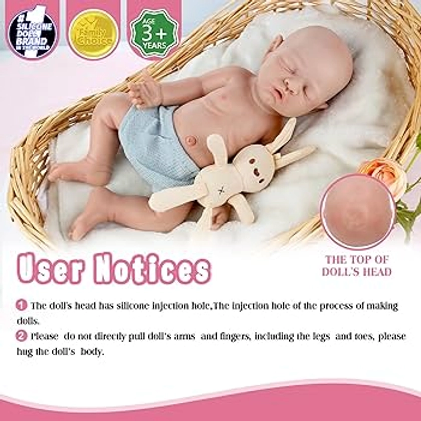 Vollence 14 Inch Sleeping Full Body Silicone Reborn Baby Boy Anatomically Correct Lifelike Newborn Silicone Baby Dolls Stress Relief Anti-Stress Toys for Kids & Toddlers Child Gifts - Boy