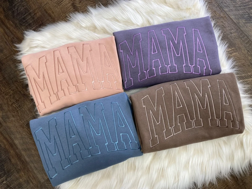 Mama Simple Varsity Embroidered Tone on Tone Pigment Dyed Sweatshirt Simple Mama Pullover, Crewneck Momma Shirt, Gift for Mom - Etsy