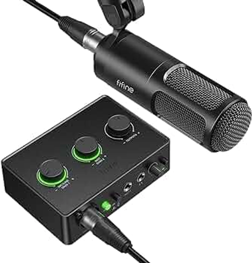 FIFINE Podcast Equipment Bundle Set, Music Recording Kit with Studio Dynamic Microphone and USB Audio Mixer with XLR Mic Input, Headphone Monitoring, Volume Knob for Vocal/Voice Over-AmpliTank KS6
