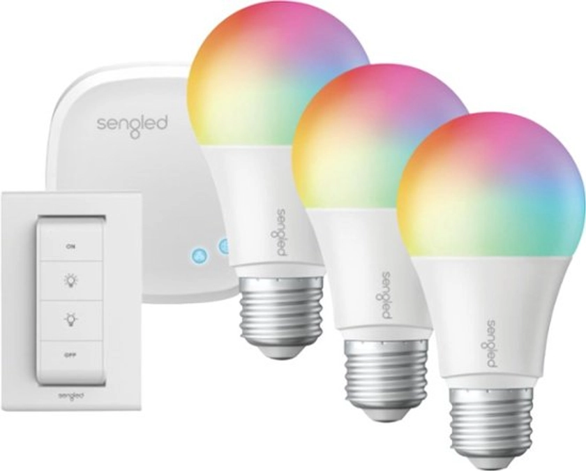 Sengled - Smart A19 LED Bulbs 60W Starter Kit 3-Pack + Switch Works with Amazon Alexa, Google Assistant & Apple Home Kit - Multicolor