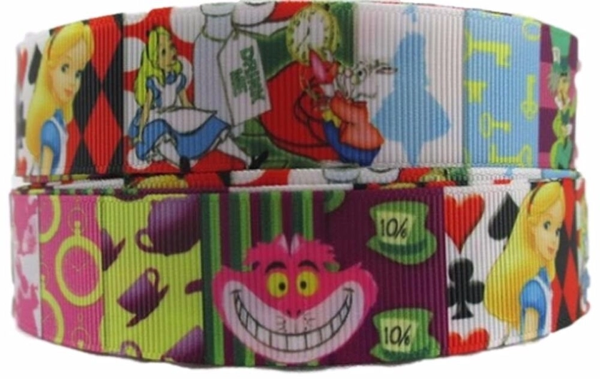 Alice in The Wonderland 1&#034; Wide Repeat Ribbon Sold in Yard Lots - USA Seller