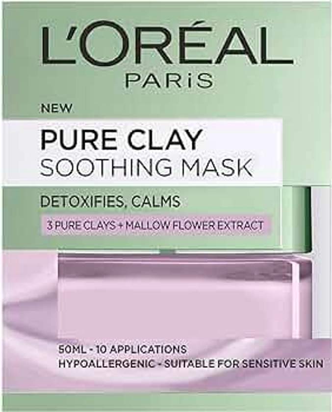 L'Oreal Paris - Maschera per il viso con argilla pura, lenitiva e disintossicante, per pelli sensibili, 50 ml