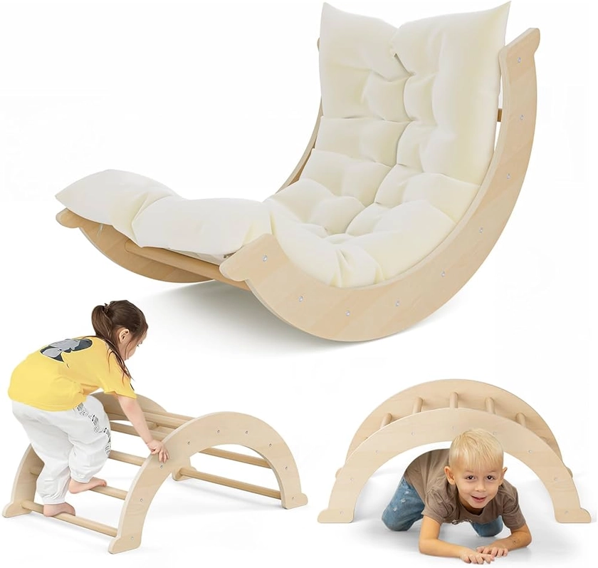 CUPCHID Montessori d'escalade Enfants,2 en 1 Grande Arche d'escalade pour Enfants Convertible en Chaise à Bascule/Crudle pour Enfants et Adultes