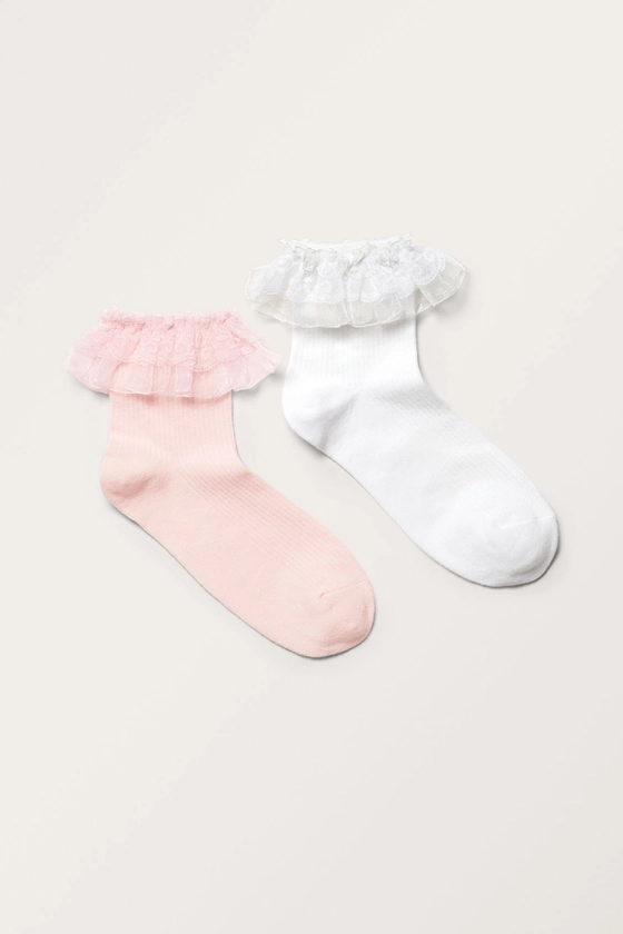 2-pack Frill Socks - Baby Pink / Baby Blue - Monki GB