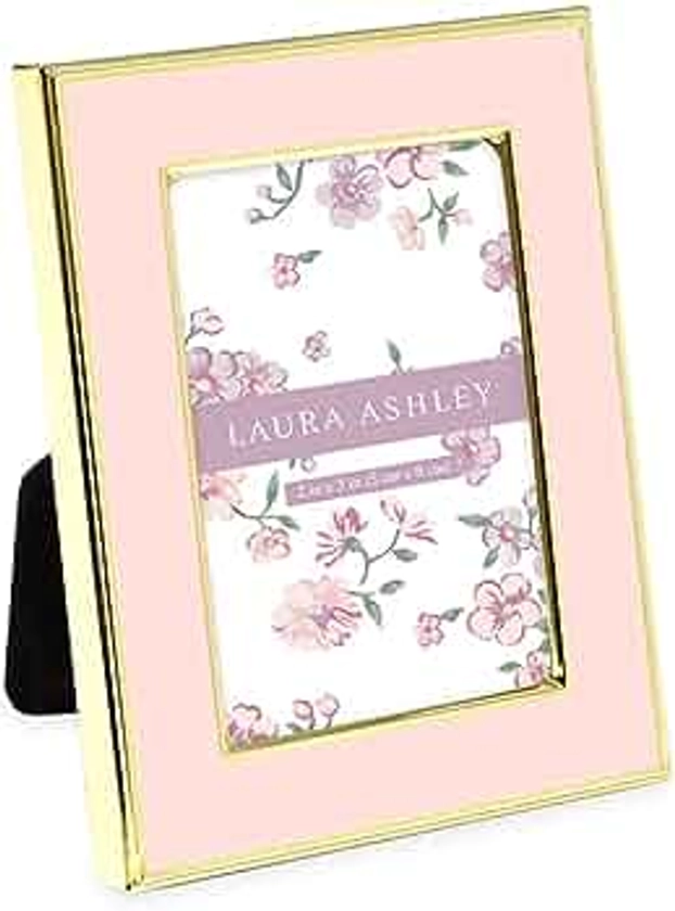 Laura Ashley 2x3 Pink Enamel Picture Frame, Gold Metal Edge with Easel, for Countertop, Counterspace, Tabletop Display, Bookshelf, Desk, Wall Décor, Photo Gallery (2x3, Pink W/Gold)