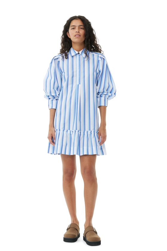 Robe Blue Striped Cotton Mini Shirt