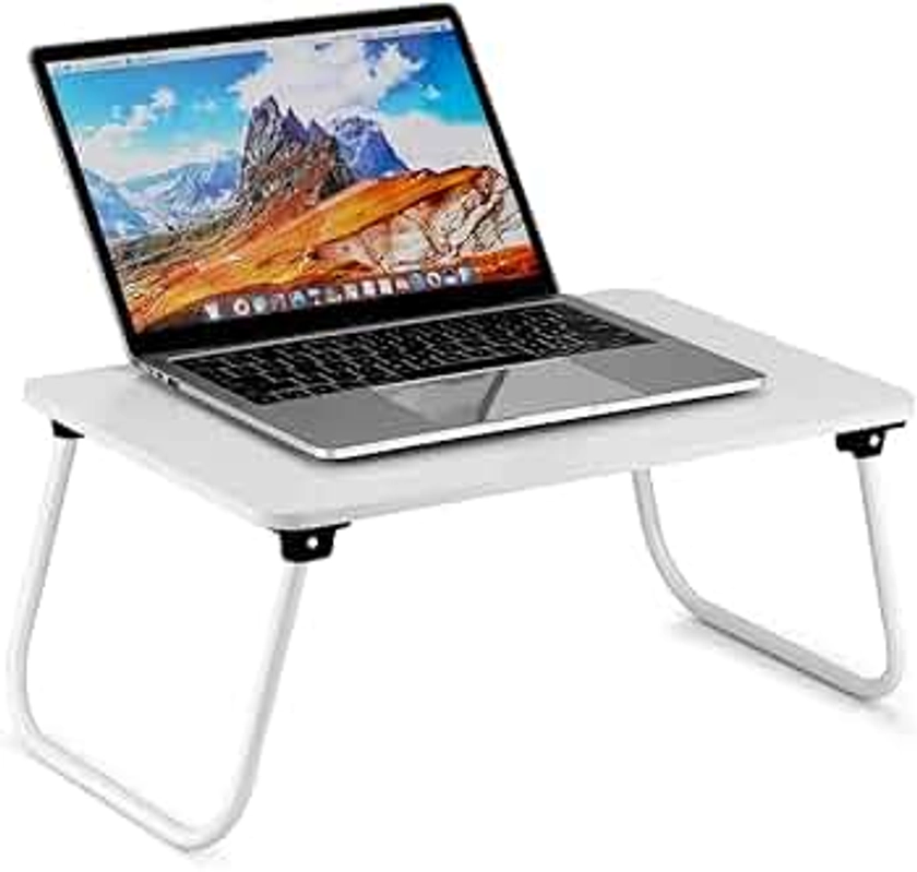 Folding Lap Desk, Ruxury Laptop Stand Bed, Breakfast Serving Tray, Portable & Lightweight Mini Table, Lap Tablet Desk for Sofa Couch Floor - White