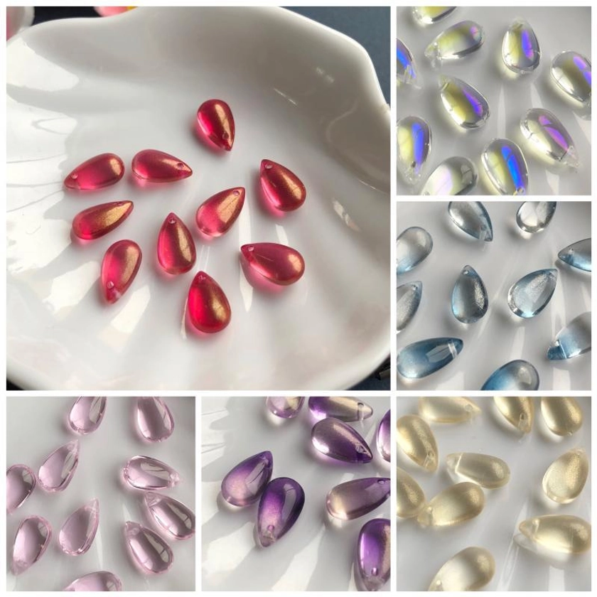 20pcs 8*15mm Large Teardrop Pendant Bead Crystal Glass Diy Handmade Beads For Jewelry Making Hairpin Accessories
