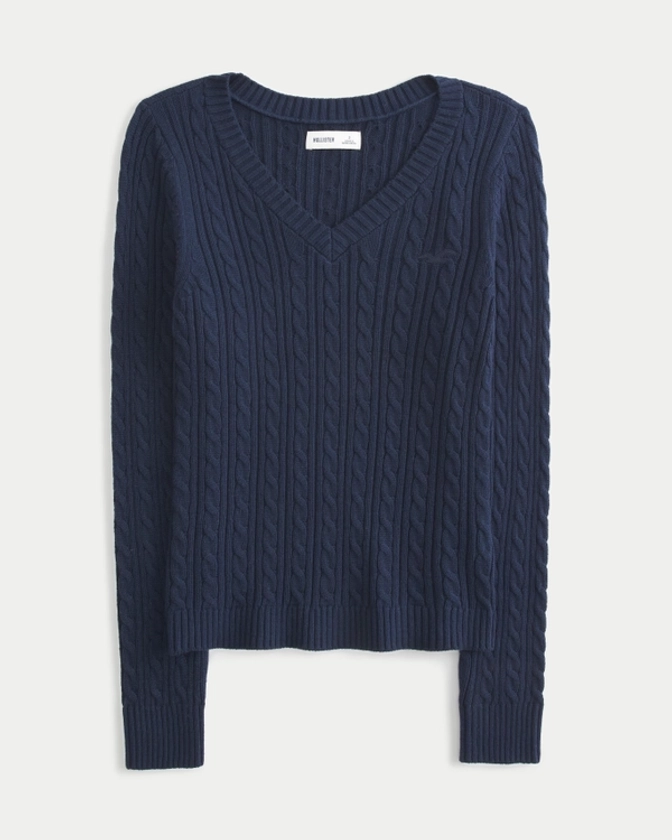 Women's Cable-Knit V-Neck Icon Sweater | Women's Tops | HollisterCo.com