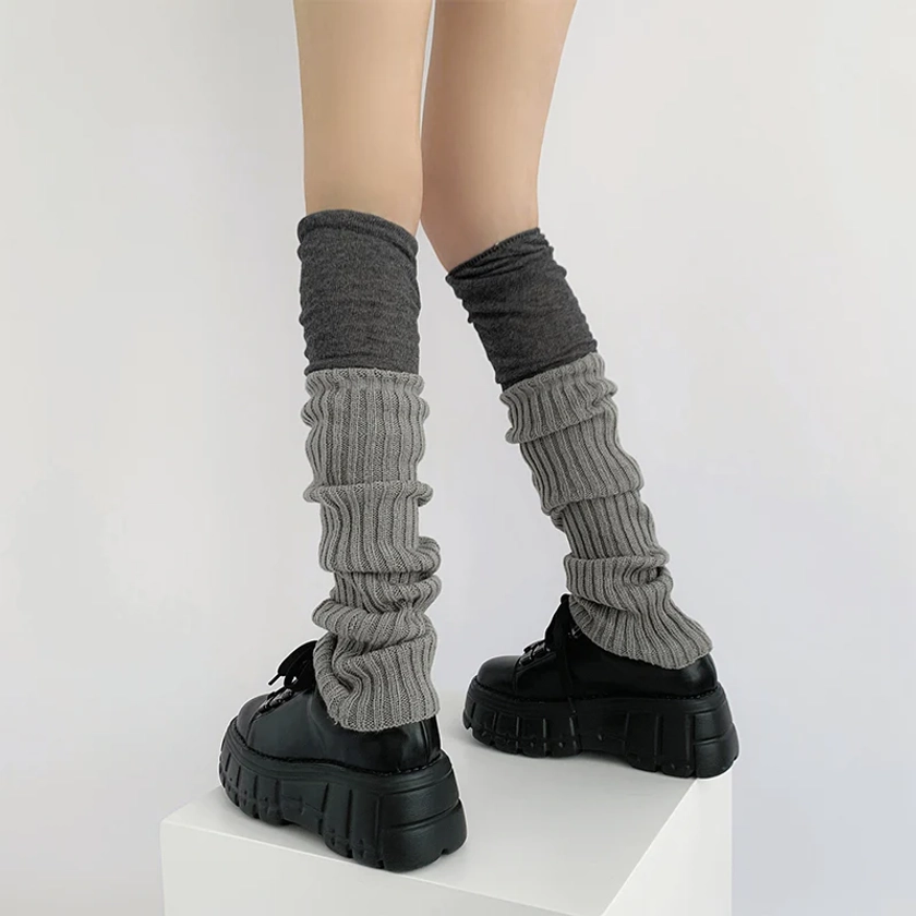 Balletcore Double Layer Grey Knit Leg Warmers