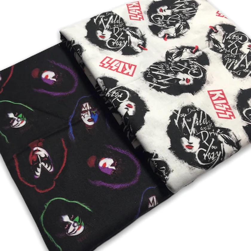 KISS Rock Band Member Face  Fabric By the Yard FBTY Fat quarters FQ Half 100% Cotton Black Logo Drive you Crazy