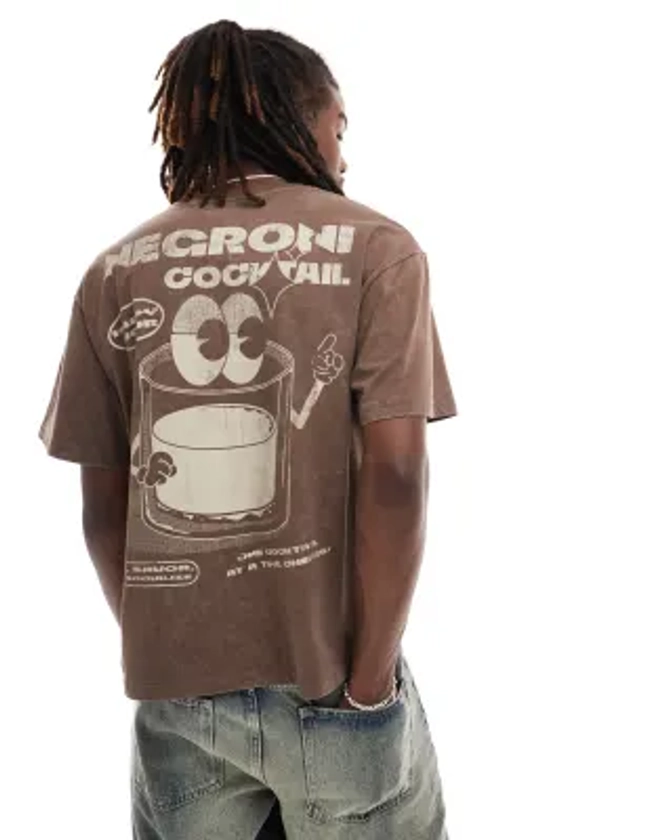 Reclaimed Vintage cropped boxy t-shirt with negroni print in washed brown