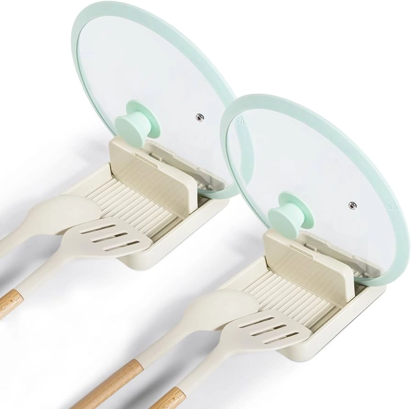 Amazon.com: 2 Pack Spoon Rest with Pot Lid Holder For Stove Top, Spoon Holder for Kitchen Counter, Neat & Drip-Free While Cooking, Perfect for Placing spoons, pot lids, Spatulas, Utensils, Ladle, Tongs, Beige: Home & Kitchen