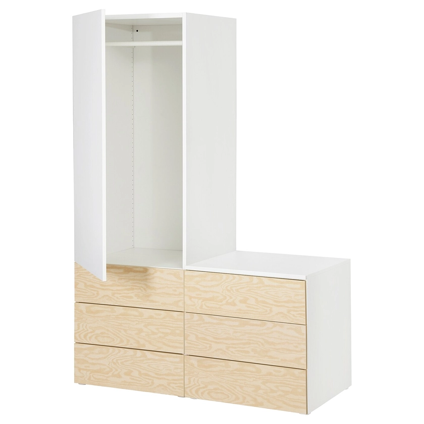 PLATSA Armoire avec 1 porte et 6 tiroirs - blanc Kalbåden/effet pin blanc FONNES 120x57x181 cm