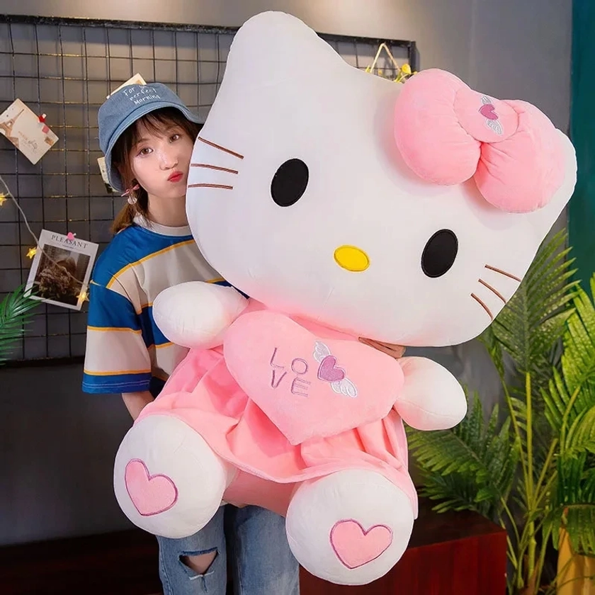 Sanurgente-Peluche Kawaii Hello Kitty Anime pour enfants, robe nœud papillon rose, oreiller décoratif mignon, cadeaux d'anniversaire et de Noël, 70cm