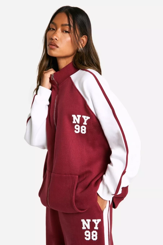 NY Colour Block Zip Through Bomber Sweatshirt