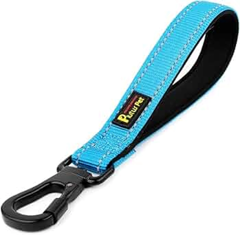 PLUTUS PET 10” Short Dog Leash, Reflective Nylon Padded Handle, Strong Traffic Leash with Carabiner Clip, Perfect for Large or Medium Dogs（10”，Blue