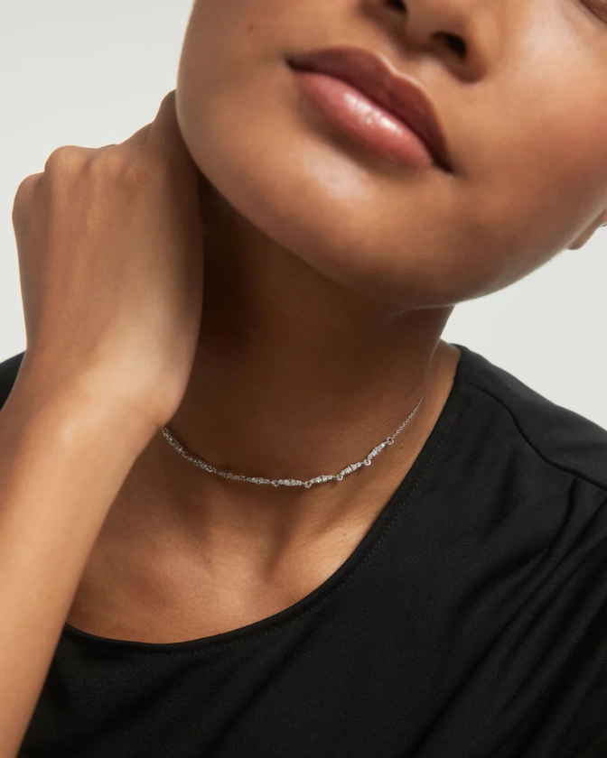 Collier chaîne en argent avec maillons en forme d'œil ornés d'un am... | Collier En Argent Spice | PDPAOLA