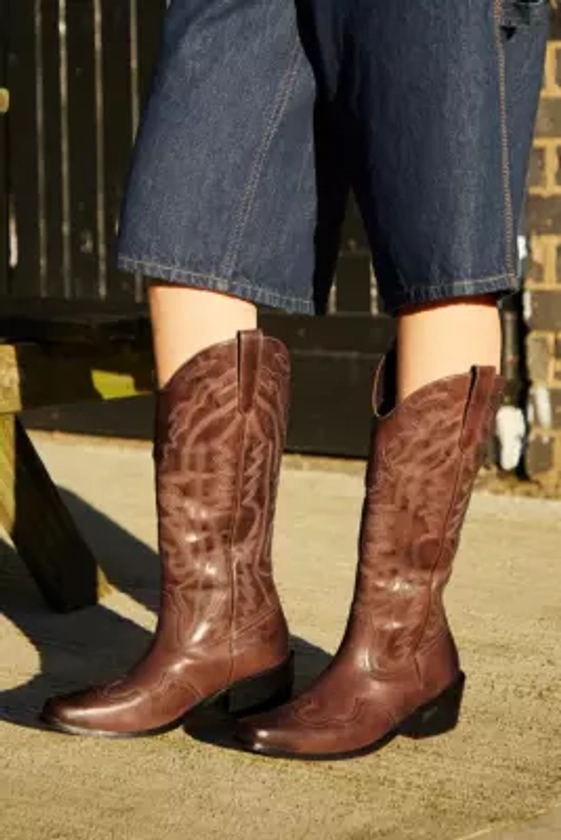 UO - Bottes de cowboy Dallas en cuir marrons