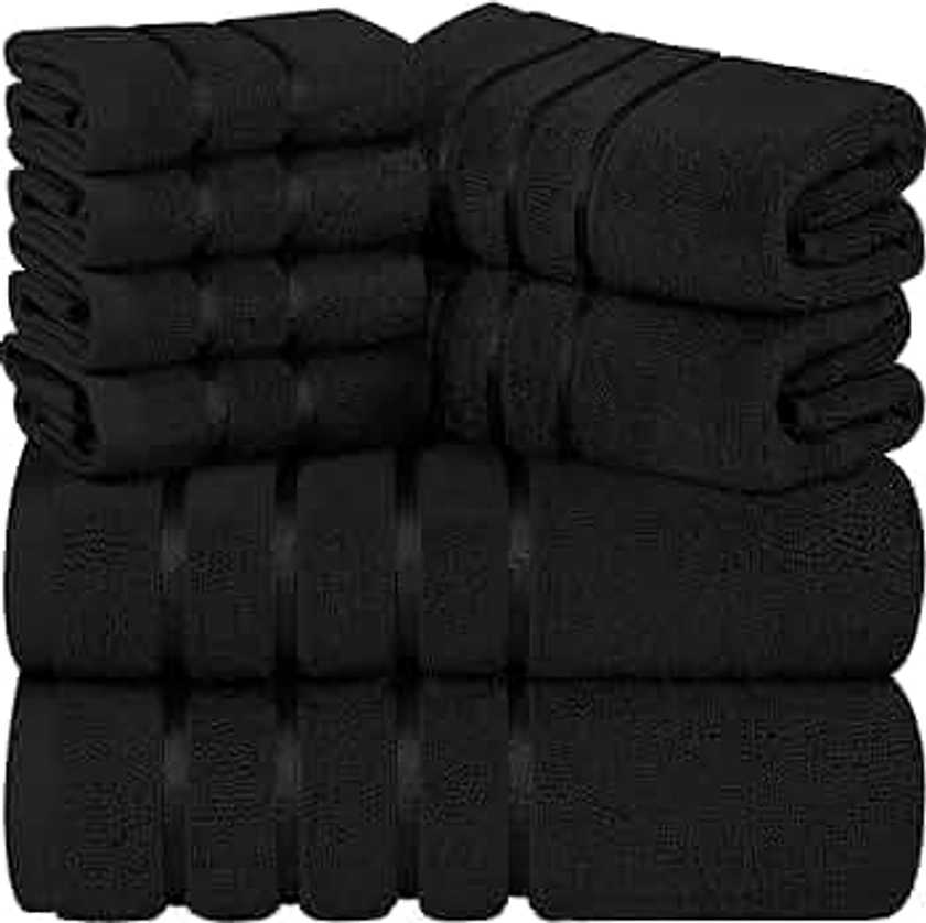 Utopia Towels - Set Di Asciugamani Di Lusso Da 8 Pezzi, 2 Asciugamani Da Bagno, 2 Asciugamani A Mano e 4 Strofinacci, Altamente Assorbenti 97% Cotone Filato Ad Anello(Nero)