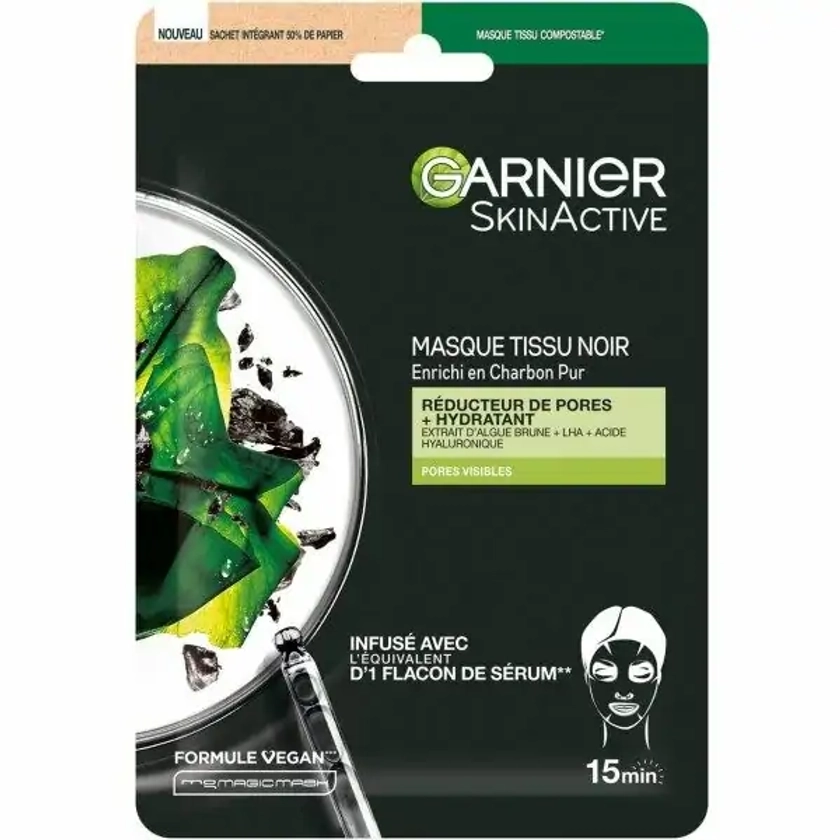 Masque Tissu Charbon Végétal Purifiant et Hydratant de Garnier SkinActive