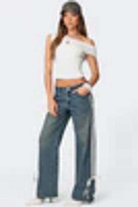 Washed Low Rise Ribbon Jeans