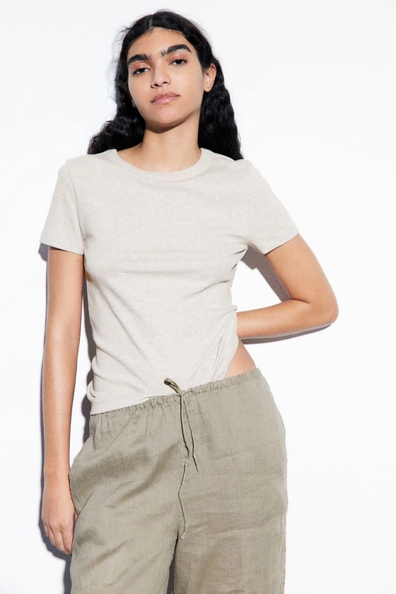 Ribbed modal-blend T-shirt - Light beige marl - Ladies | H&M GB