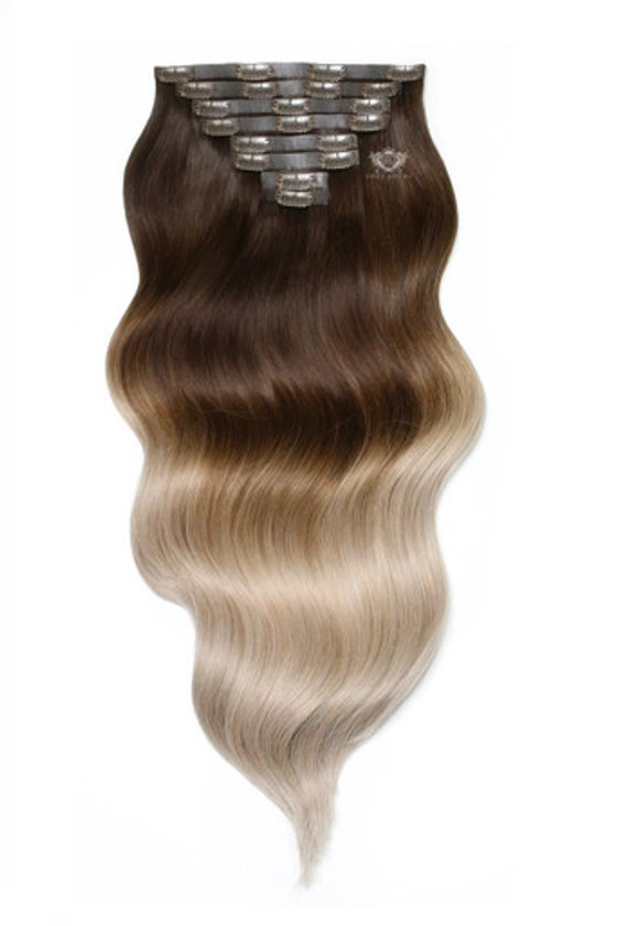 Vanilla Frappe Ombre - Superior 22" Silk Seamless Clip In Human Hair Extensions 230g