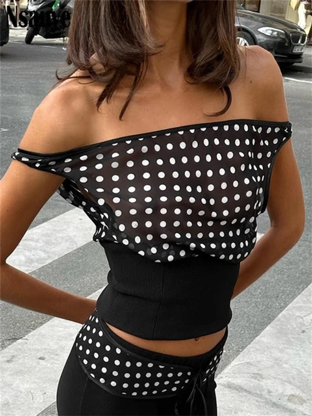Nsauye 2024 Dot Print Off Shoulder Tank Tops Women Streetwear Sexy Backless Bandage Patchwork Fashion Crop Top Y2K Female 2024 - AliExpress 