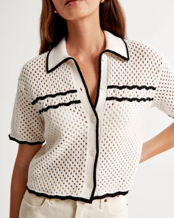 Women's Crochet-Style Button-Up Polo | Women's Tops | Abercrombie.com