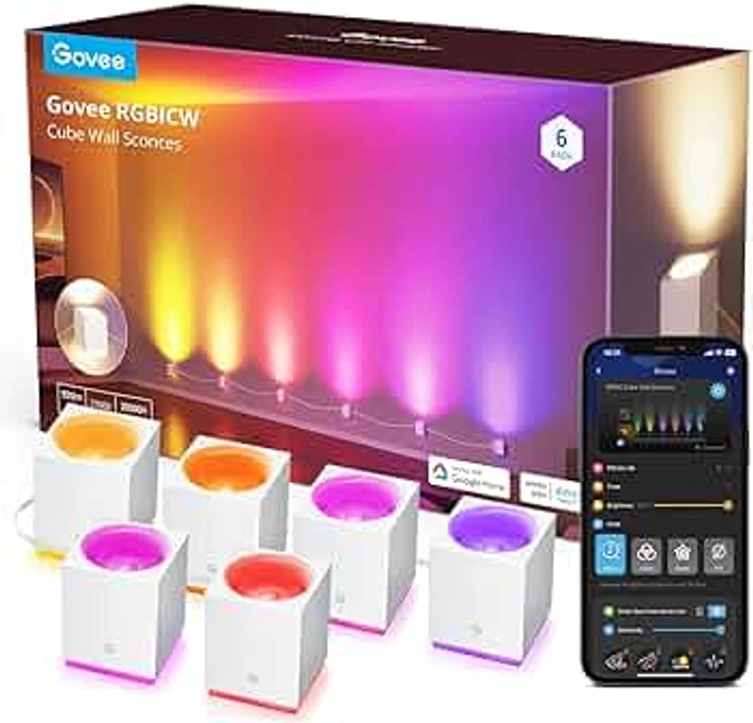 Govee Cube Wall Sconces, RGBIC LED Wall Light Works with Alexa, WiFi Smart Lights for Room Decor, Color Changing Indoor Light Fixture for Bedroom Dining Room, Music Sync, Adjustable Cables, 15ft