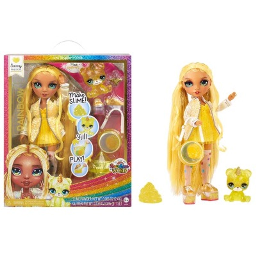Rainbow High Sunny Yellow with Slime Kit & Pet 11'' Shimmer Doll with DIY Sparkle Slime, Magical Yeti Pet and Fashion Accessories