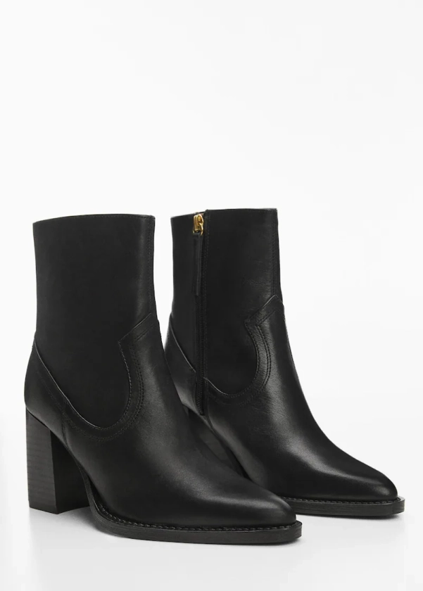 Leather ankle boots with block heel - Woman | Mango Canada